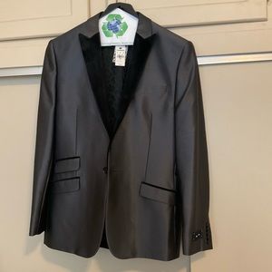 Express brand new 38R slim tuxedo jacket. Dark grey Tux w/ black velvet lapel.